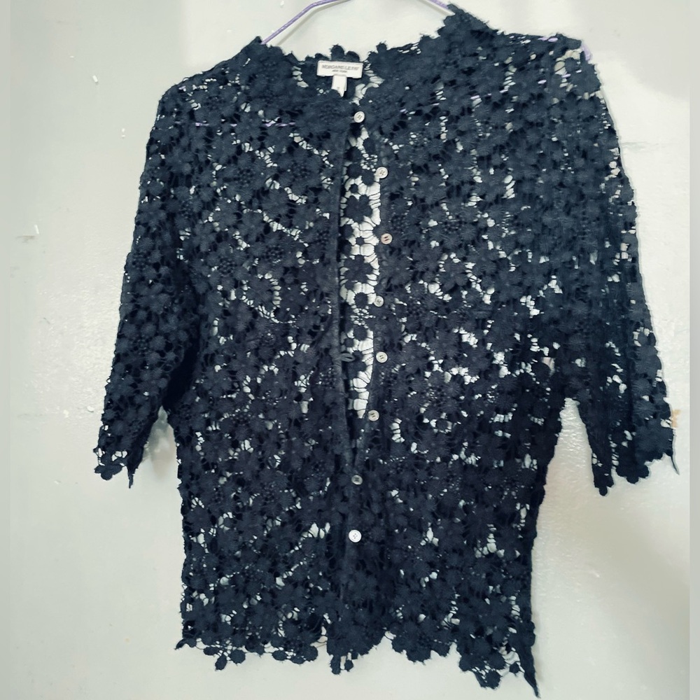 Morgane Le Fay Black Floral Lace Top